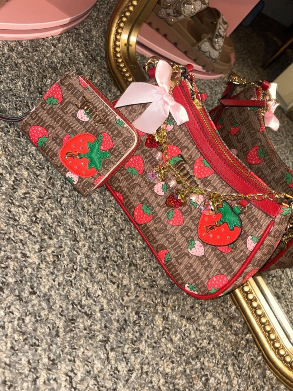 Juicy couture Strawberry Print Brown Shoulder Bag set